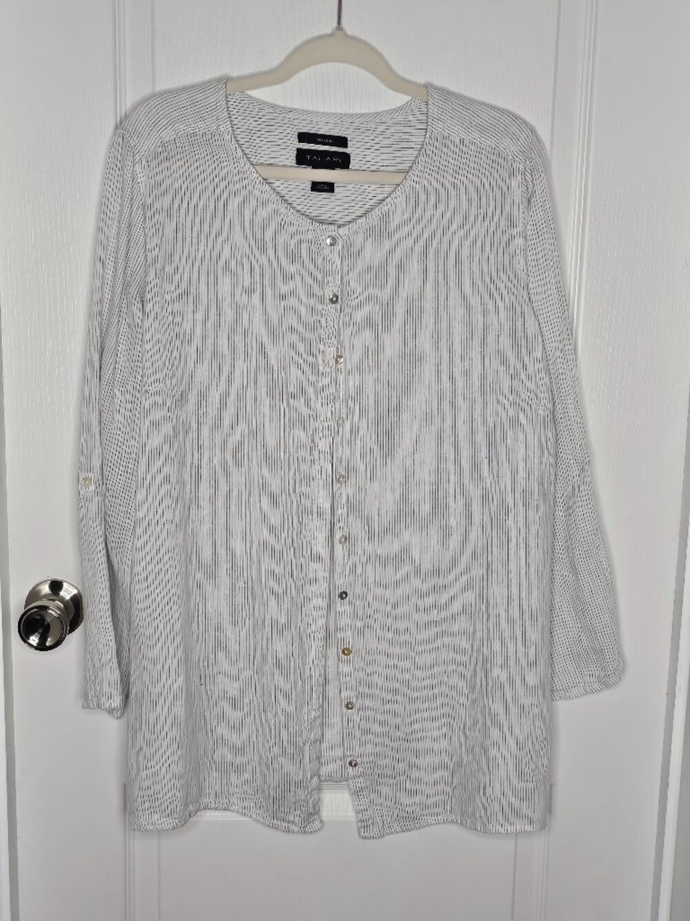 Tahari 100% Linen Striped Button Front Tunic Top Size 2X